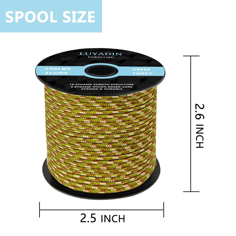 LUYADIN Paracord 240lb - Diameter 2mm Micro Utility Cord -3 Strand Parachute Spool Cord - 100ft 200ft,Paracord for Camping,Hiking,Fishing,Outdoor and DIY - Image 2